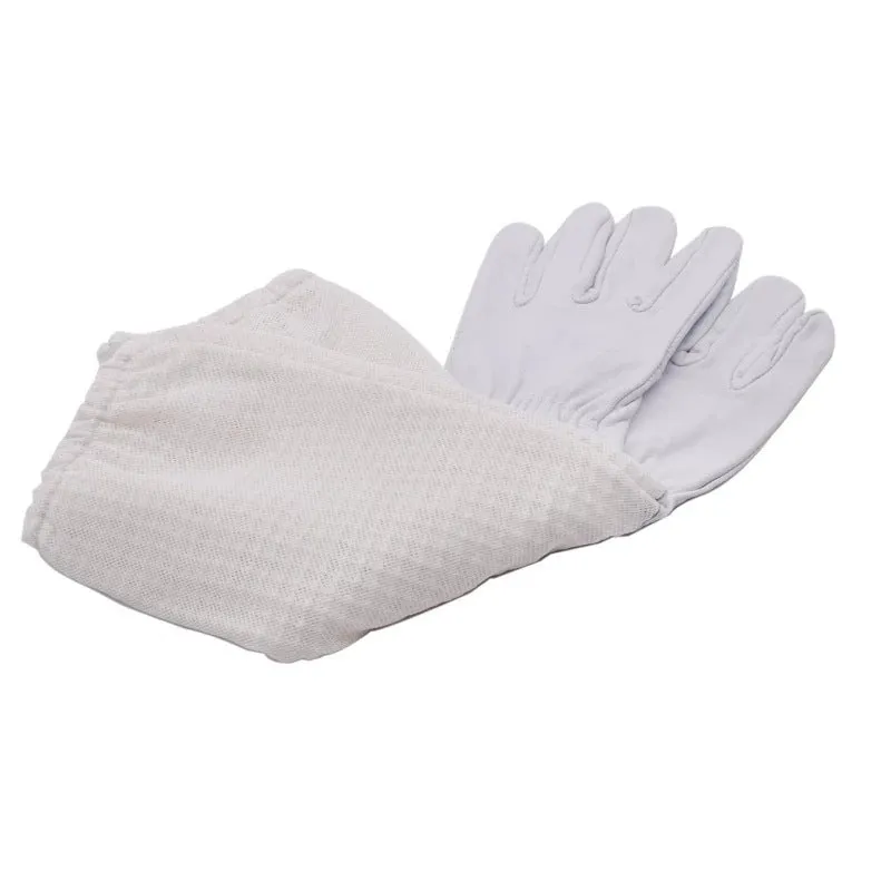 Three-layer breathable mesh sheepskin anti-bee gloves with cowhide and rubber reinforcement for beekeeping