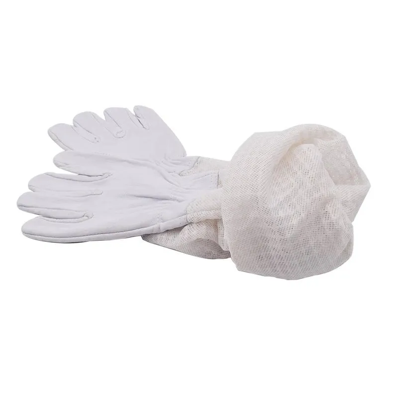 Three-layer breathable mesh sheepskin anti-bee gloves with cowhide and rubber reinforcement for beekeeping