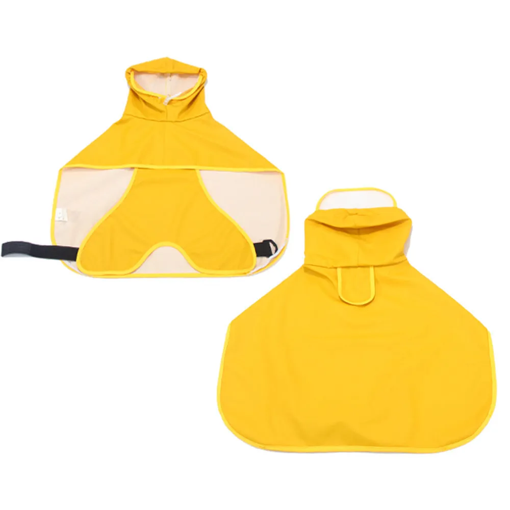 Dog raincoat with transparent hood and bellyband, waterproof PU material, Egg Yolk Man colour
