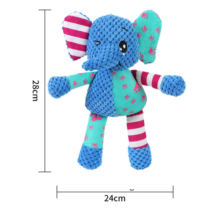Interactive dog toy with long neck, plush material, and dual sounds