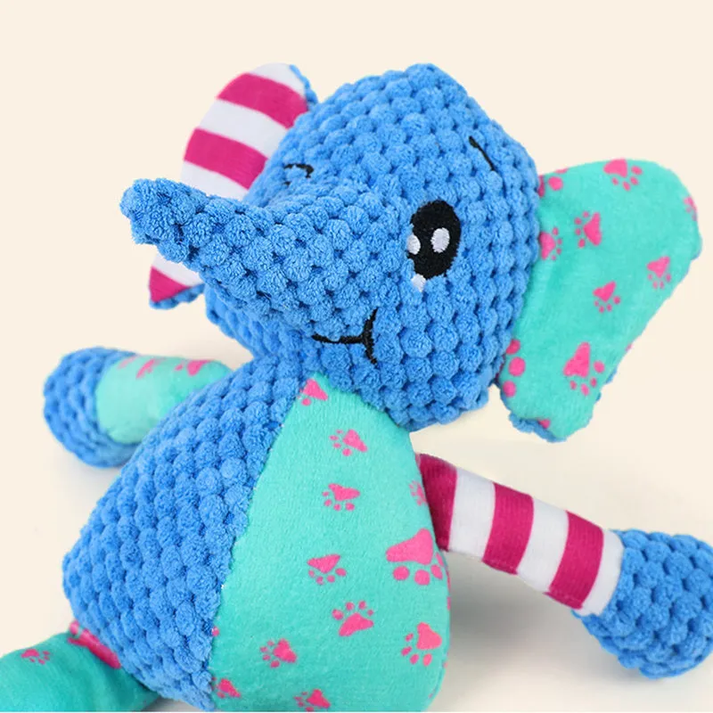 Interactive dog toy with long neck, plush material, and dual sounds