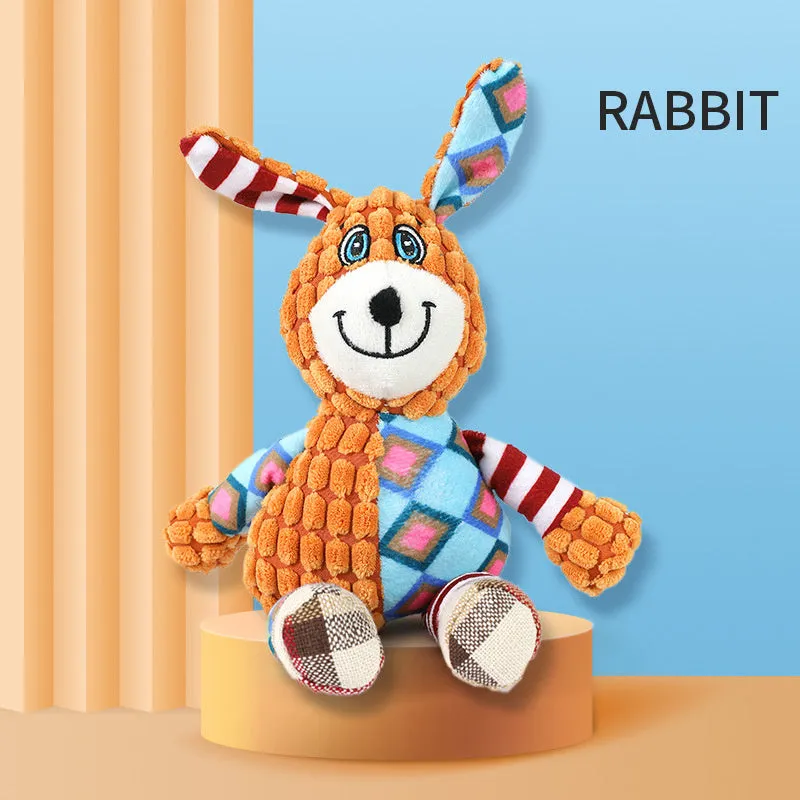 Interactive dog toy with long neck, plush material, and dual sounds