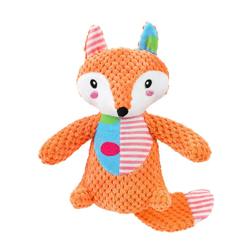 Interactive dog toy with long neck, plush material, and dual sounds