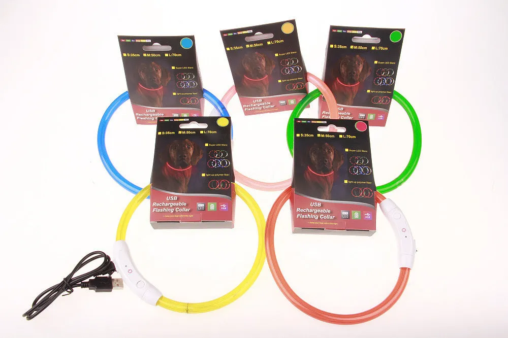 USB rechargeable LED dog collar with three flash modes for small and large dogs