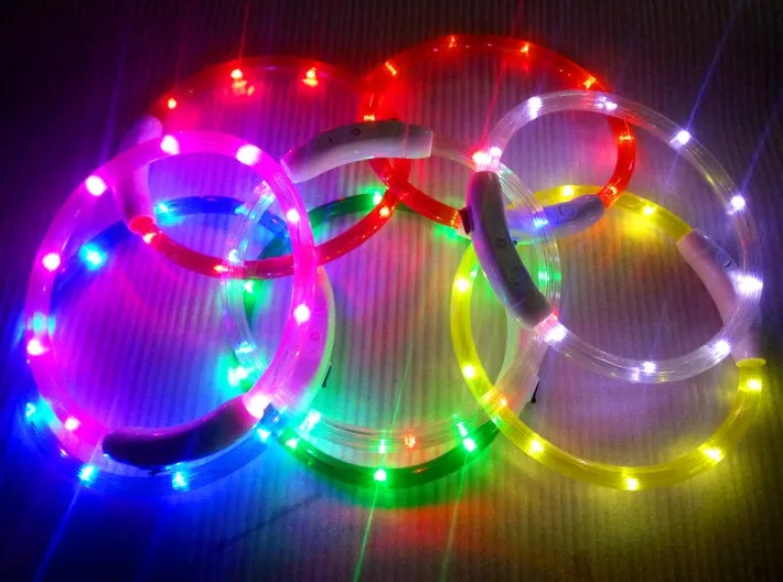 USB rechargeable LED dog collar with three flash modes for small and large dogs
