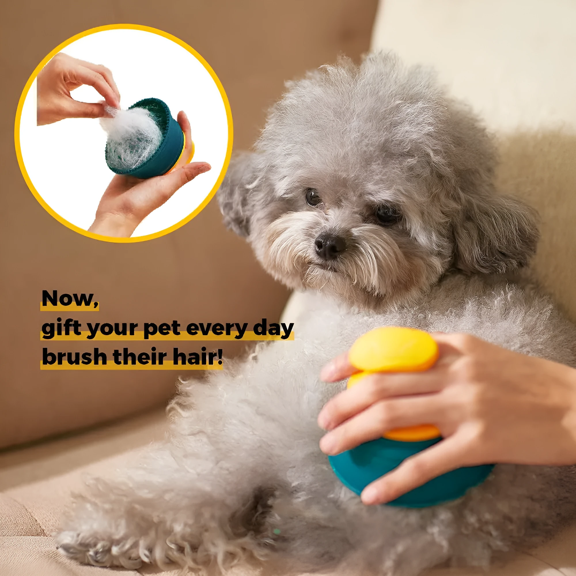 Green double-sided knotted silicone pet hair remover brush on a clean surface