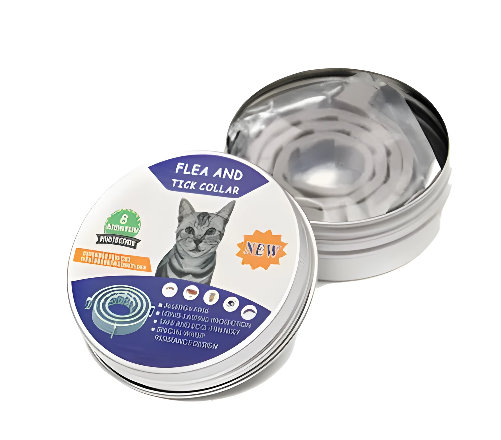 Adjustable grey flea and tick collar for dogs on a white background, 62cm size