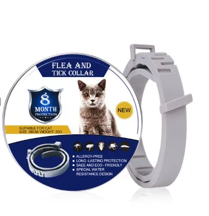 Adjustable grey flea and tick collar for dogs on a white background, 62cm size
