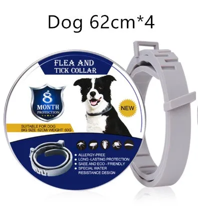 Adjustable grey flea and tick collar for dogs on a white background, 62cm size