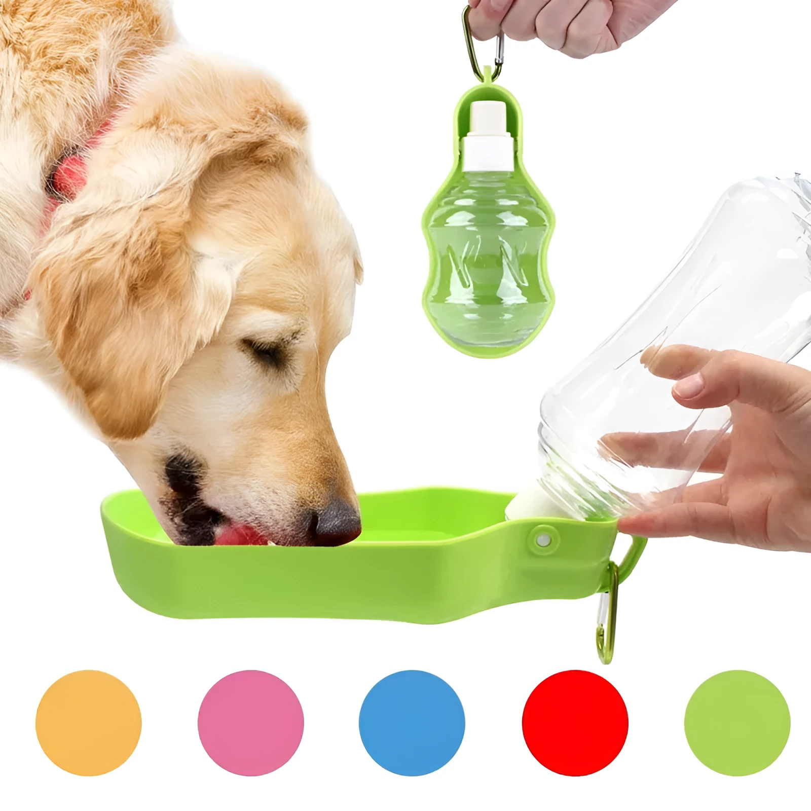 Portable plastic dog drinking kettle 250ml in grass blue for outdoor pet hydration