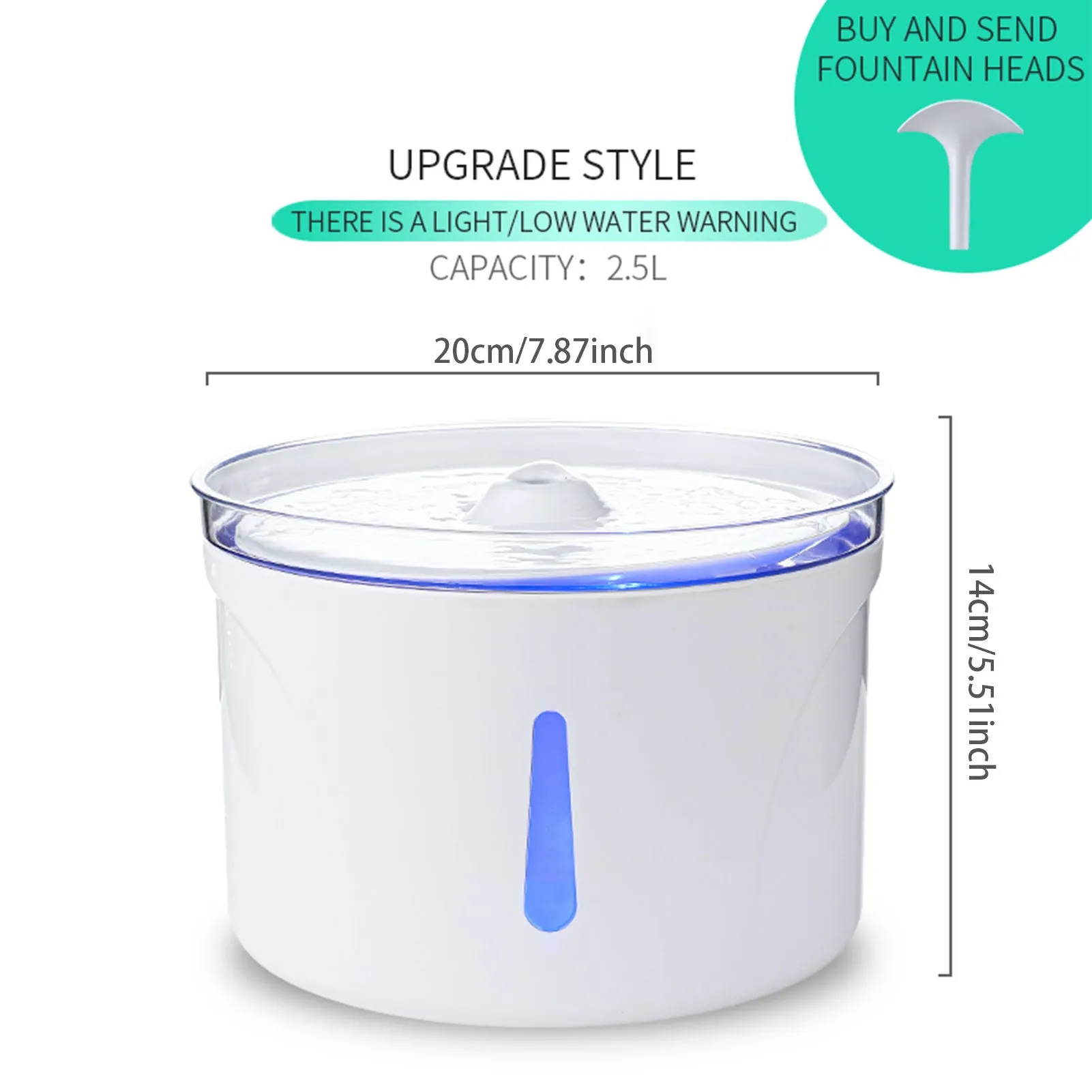 Automatic 2.5L pet water fountain for cats and dogs with LED light and USB pump