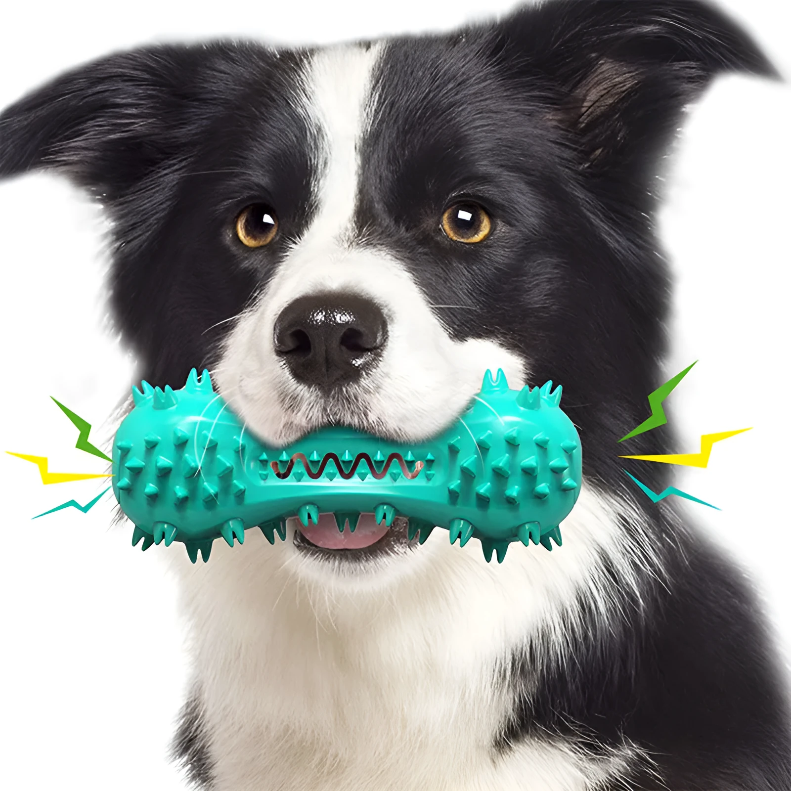 Dog corn molar stick chew toy with suction cup base in plastic, 111x56mm, 120g, green and yellow style