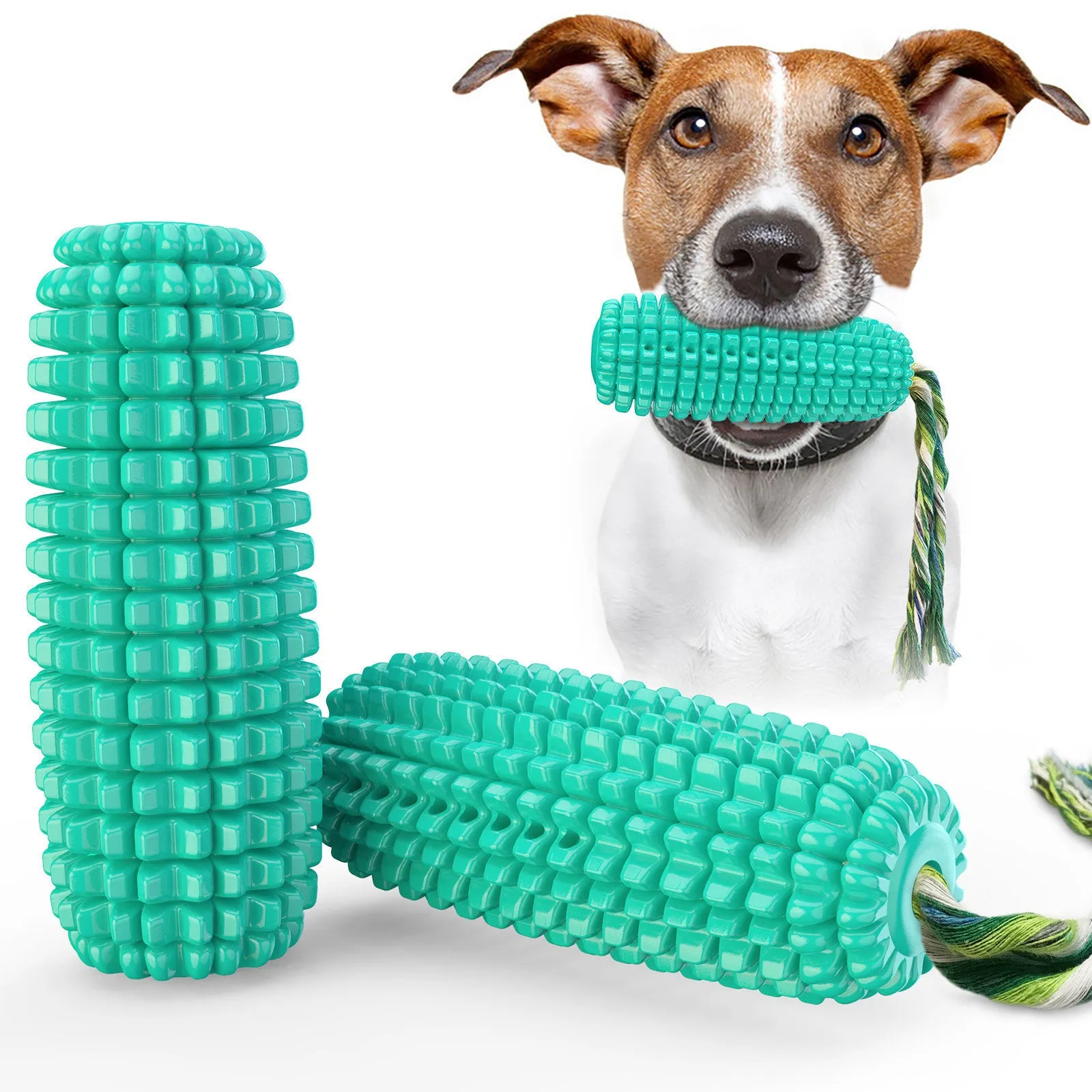 Dog corn molar stick chew toy with suction cup base in plastic, 111x56mm, 120g, green and yellow style