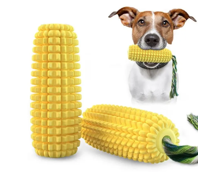 Dog corn molar stick chew toy with suction cup base in plastic, 111x56mm, 120g, green and yellow style