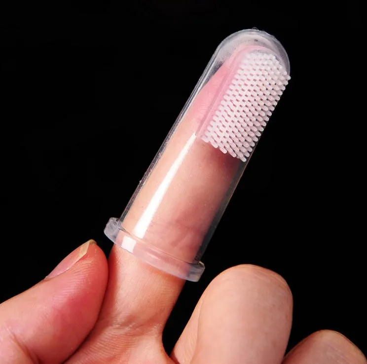 Round-headed silicone finger toothbrush with soft bristles for cleaning baby's mouth