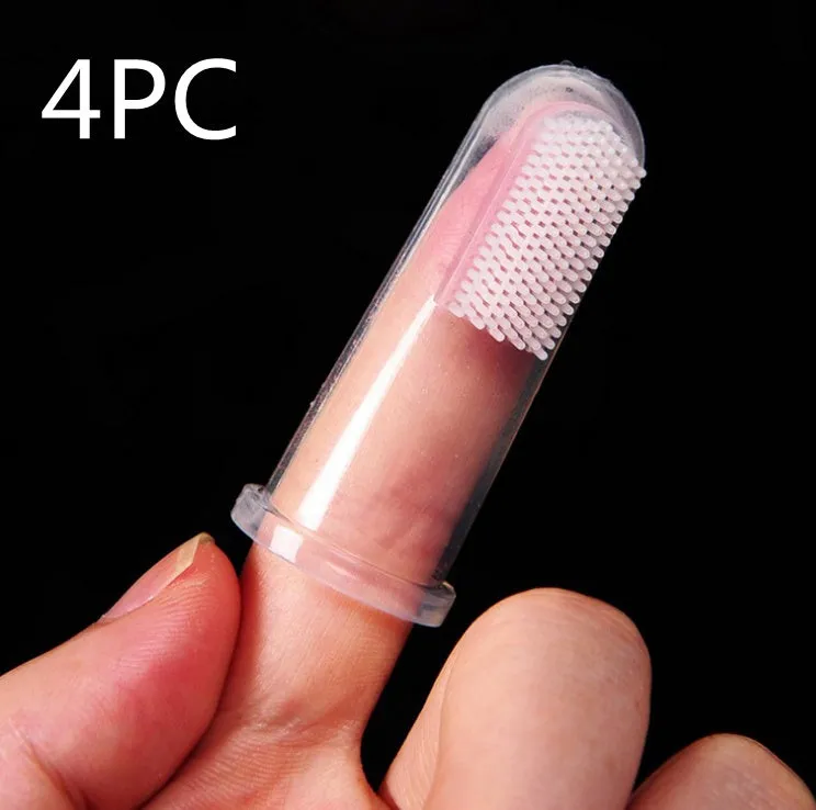 Round-headed silicone finger toothbrush with soft bristles for cleaning baby's mouth