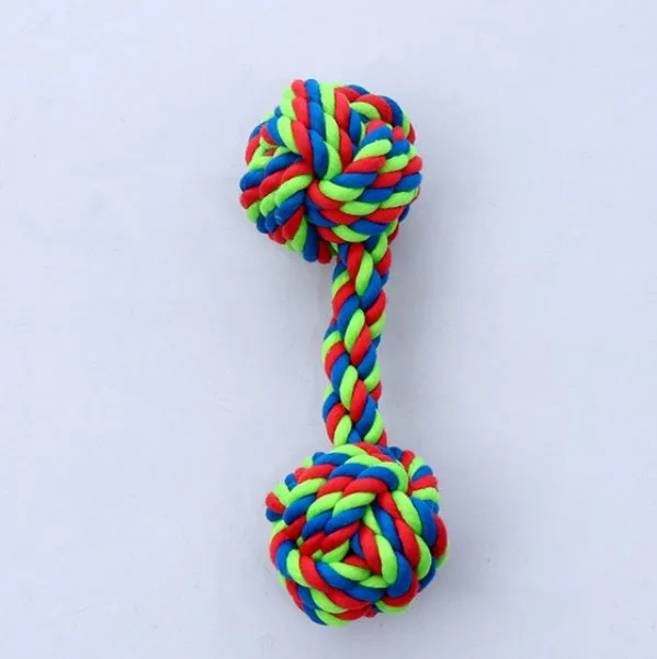 Dog cotton rope toy made from natural cotton rope for chewing and interactive play, random colour.