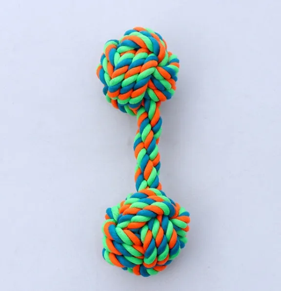 Dog cotton rope toy made from natural cotton rope for chewing and interactive play, random colour.