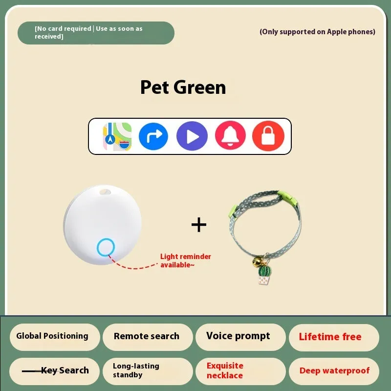 GPS pet tracker device attached to dog collar with mobile app showing location tracking