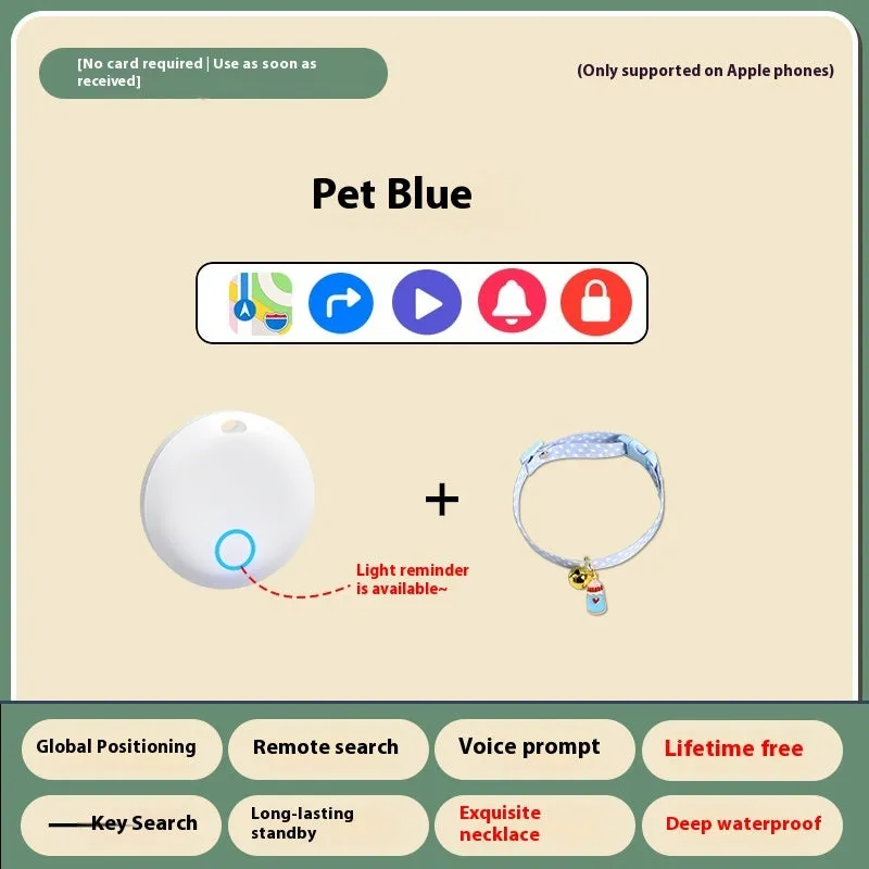 GPS pet tracker device attached to dog collar with mobile app showing location tracking