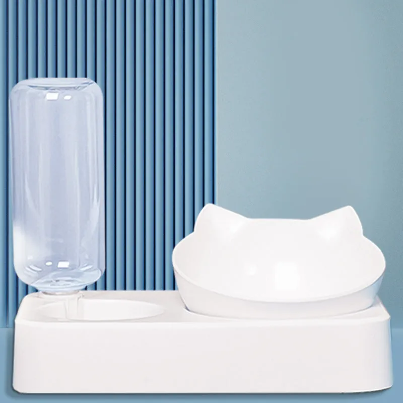 White anti-overturning plastic dog and cat food bowl with stable non-slip base