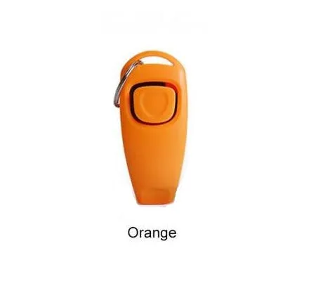 Plastic two-in-one dog training ring and whistle in black on a plain background