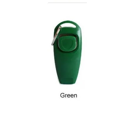 Plastic two-in-one dog training ring and whistle in black on a plain background