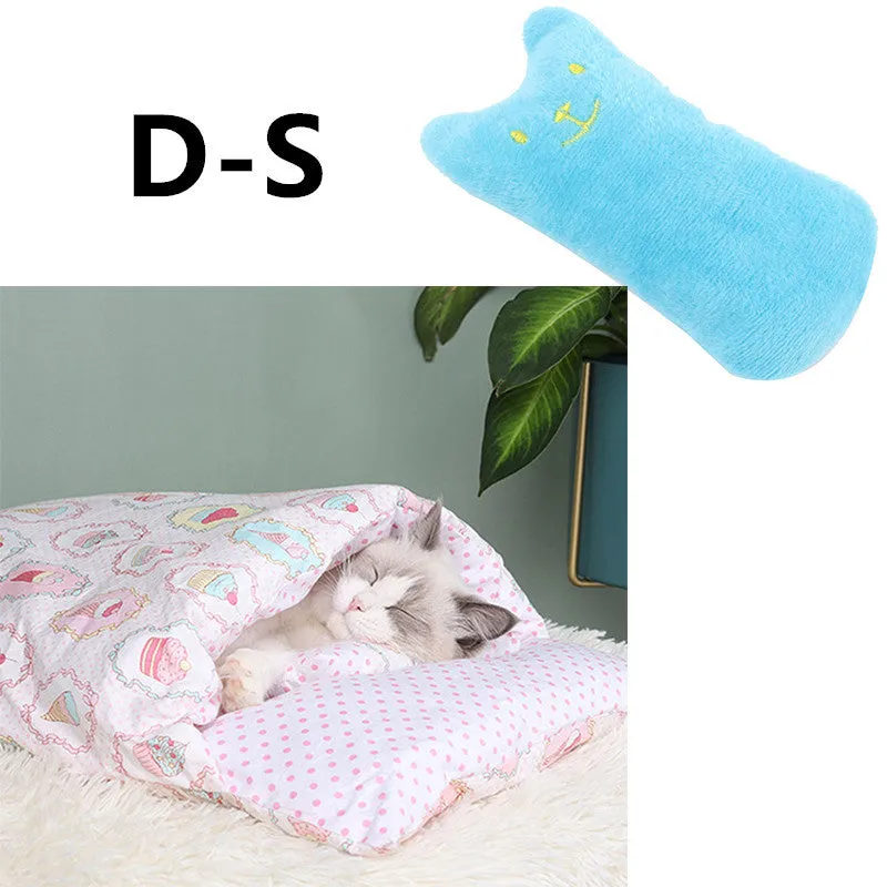 Warm semi-enclosed cat bed with removable washable quilt, cloth cave design for small to large cats
