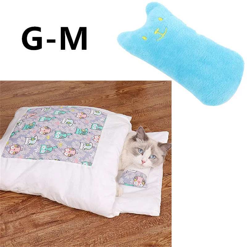 Warm semi-enclosed cat bed with removable washable quilt, cloth cave design for small to large cats