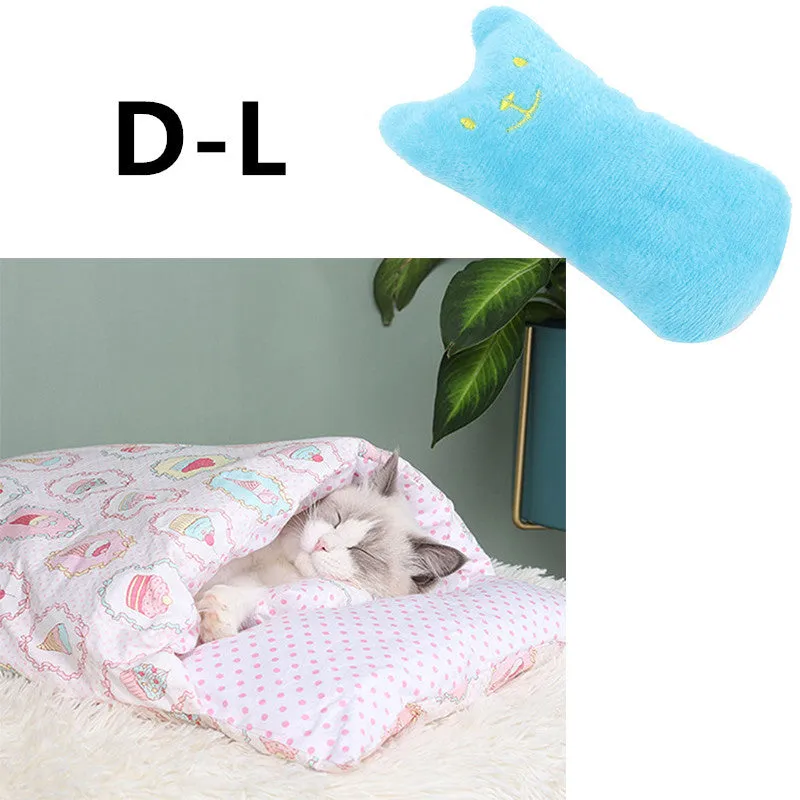 Warm semi-enclosed cat bed with removable washable quilt, cloth cave design for small to large cats