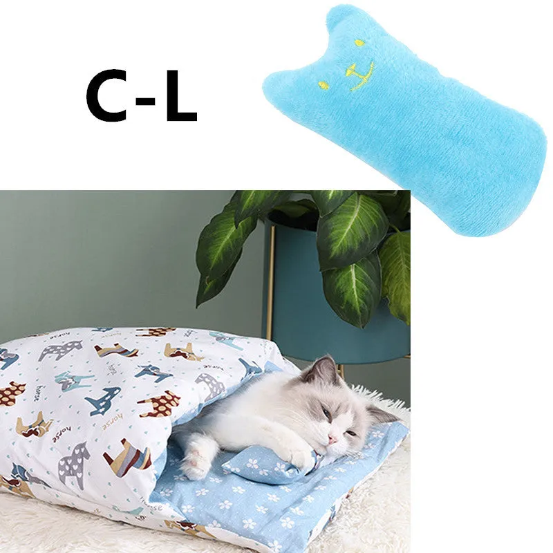 Warm semi-enclosed cat bed with removable washable quilt, cloth cave design for small to large cats