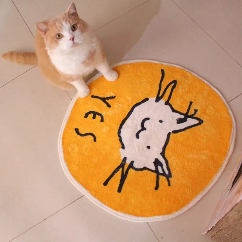 Cartoon non-slip floor mat for cat cage, soft flocking surface, TPR bottom, 45x65cm, gray cat design