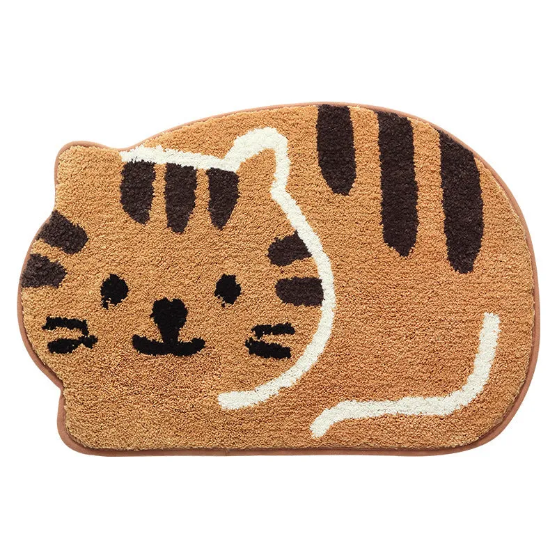 Cartoon non-slip floor mat for cat cage, soft flocking surface, TPR bottom, 45x65cm, gray cat design