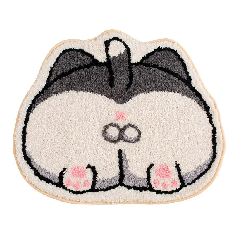 Cartoon non-slip floor mat for cat cage, soft flocking surface, TPR bottom, 45x65cm, gray cat design