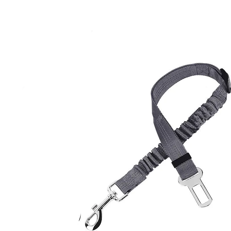 Nylon dog car seat belt towing rope in blue, 84cm extended length, on a white background