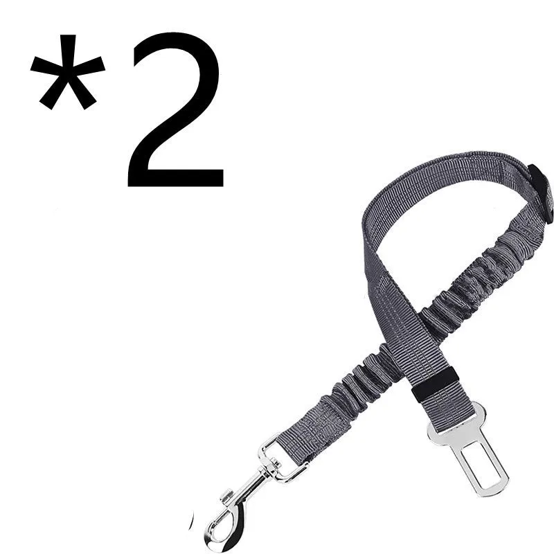 Nylon dog car seat belt towing rope in blue, 84cm extended length, on a white background