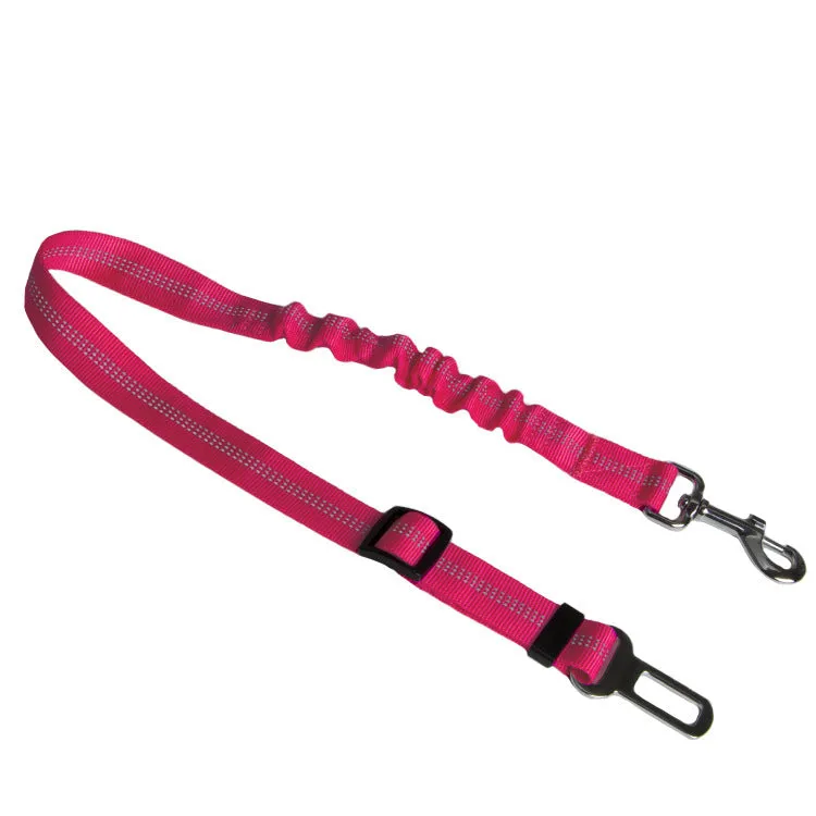 Nylon dog car seat belt towing rope in blue, 84cm extended length, on a white background