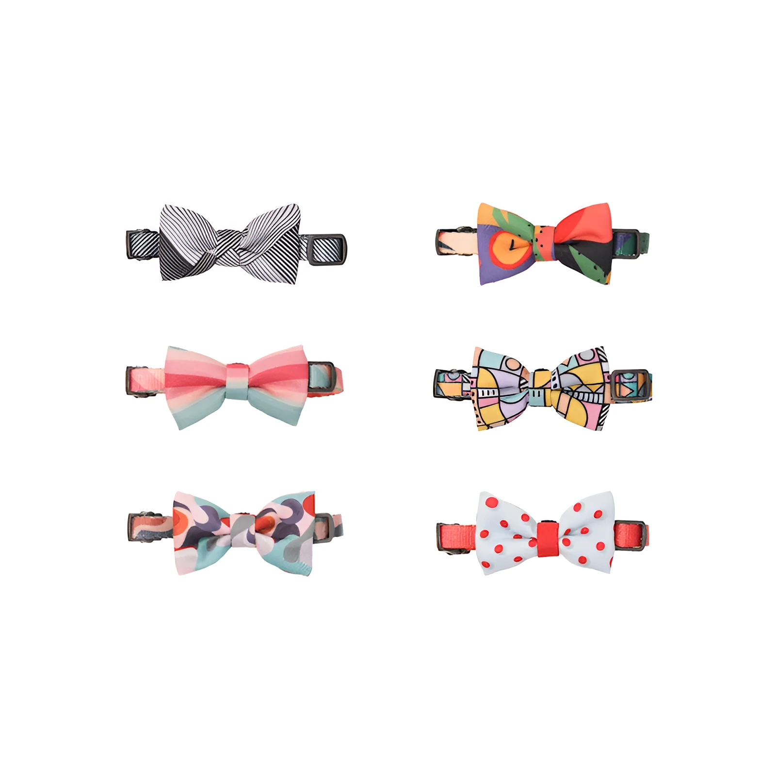 Cat collar with bow tie in cotton material, beast color block pattern