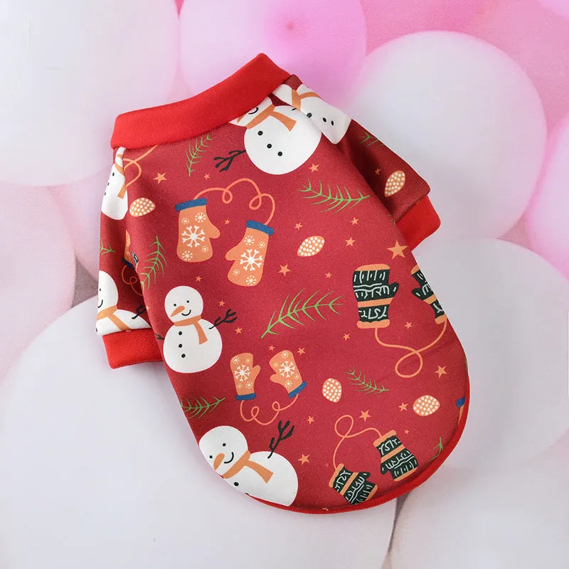 Red snowman print mesh Christmas dog vest for small to large dogs on white background