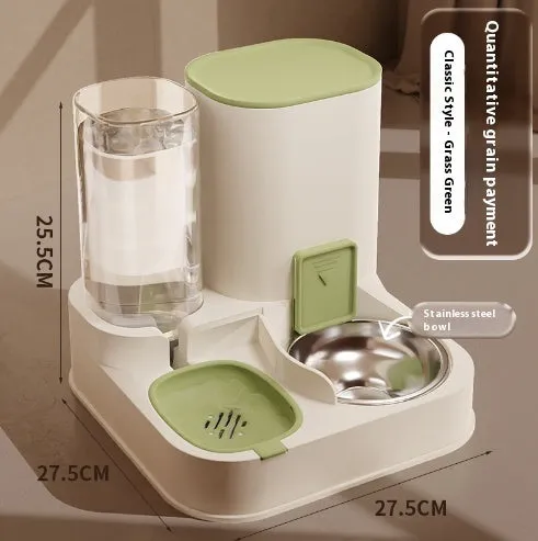 Automatic pet feeder for dogs and cats with anti-black chin bowl in grass green