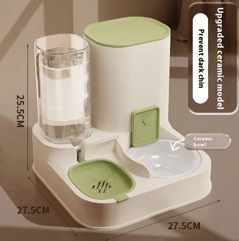 Automatic pet feeder for dogs and cats with anti-black chin bowl in grass green