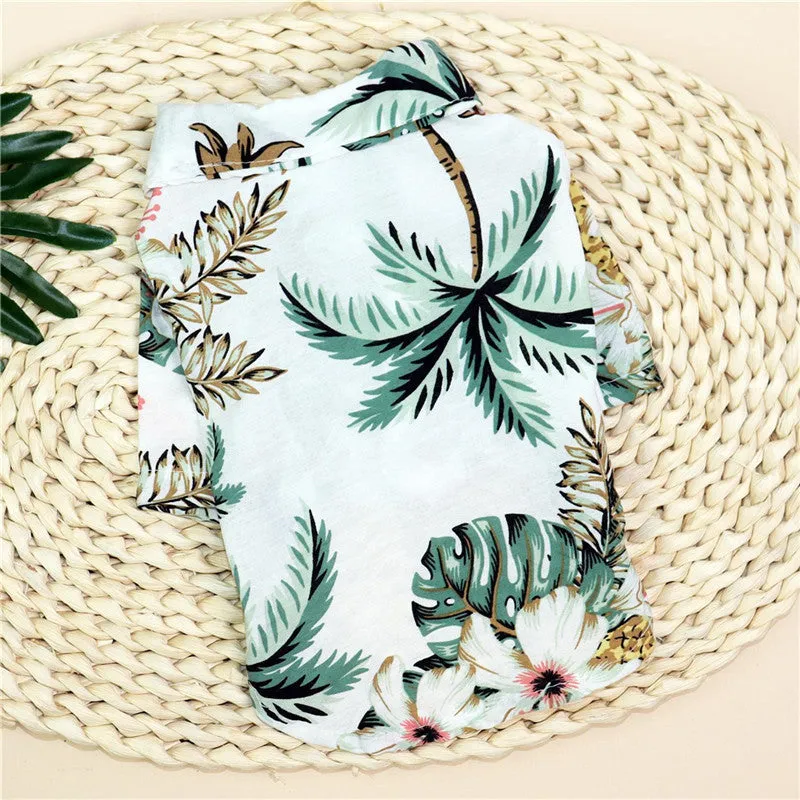 Hawaiian pattern small dog shirt in blue with button closure and loose short sleeves