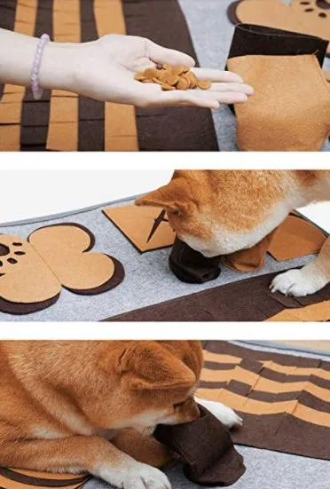Brown felt dog training mat with non-slip base, 58 by 58 centimetres, fine stitches