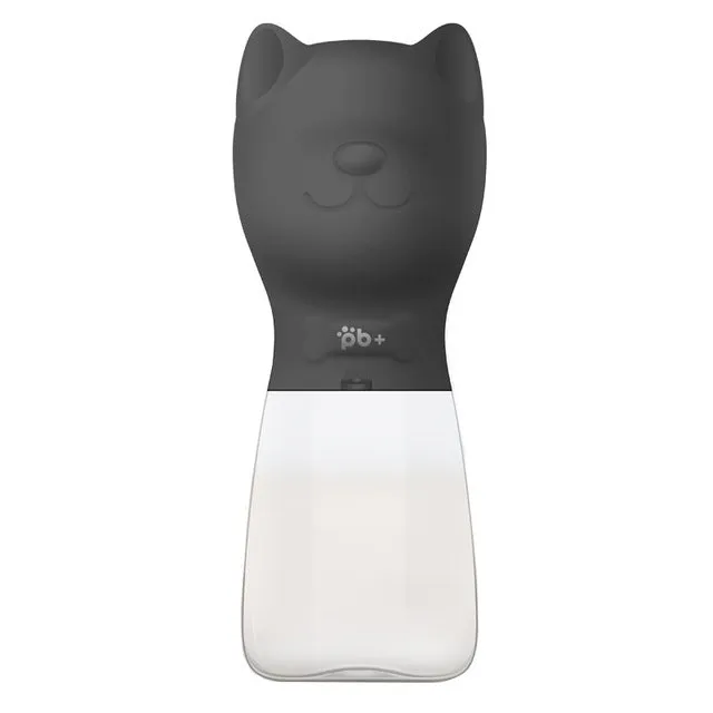 Portable pet dog drinker water bottle in black with automatic leak proof outdoor feeder for dogs and cats