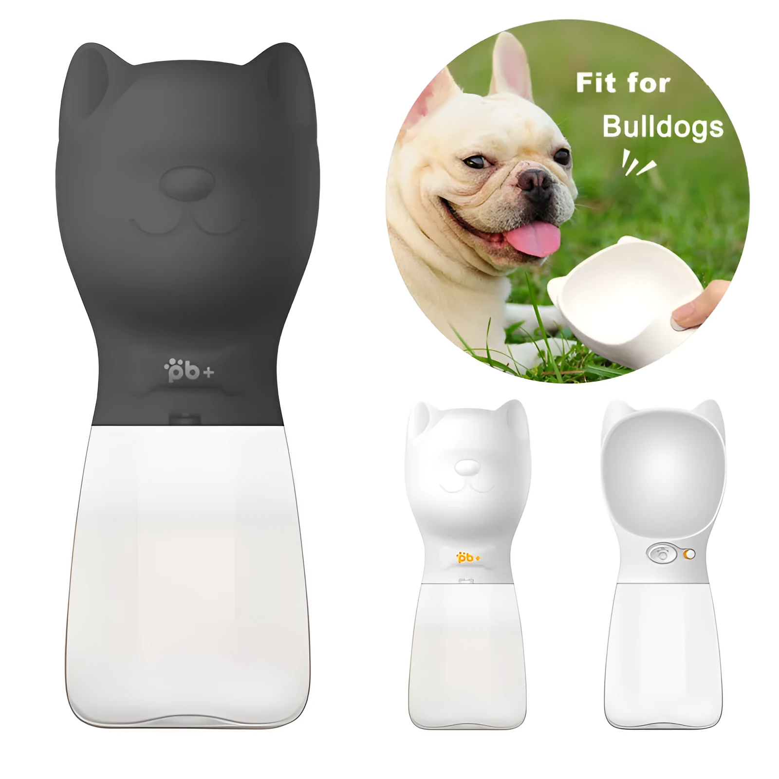 Portable pet dog drinker water bottle in black with automatic leak proof outdoor feeder for dogs and cats