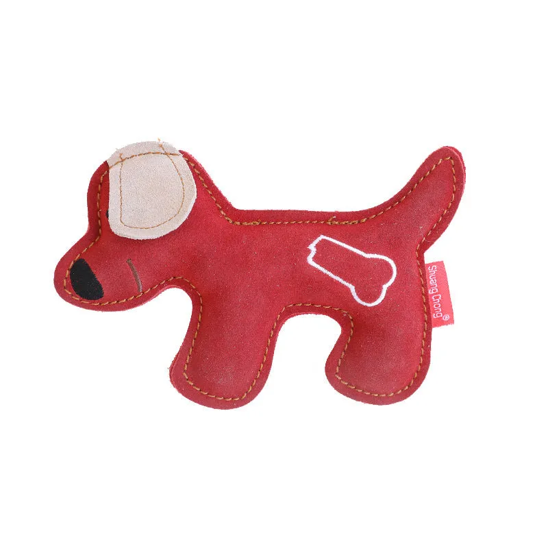 Natural cowhide dog training chew toy in Beige colour with vocal insert, shaped as a pony, on white background