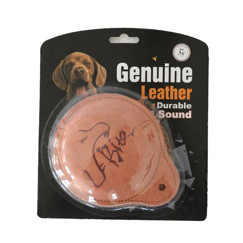 Natural cowhide dog training chew toy in Beige colour with vocal insert, shaped as a pony, on white background