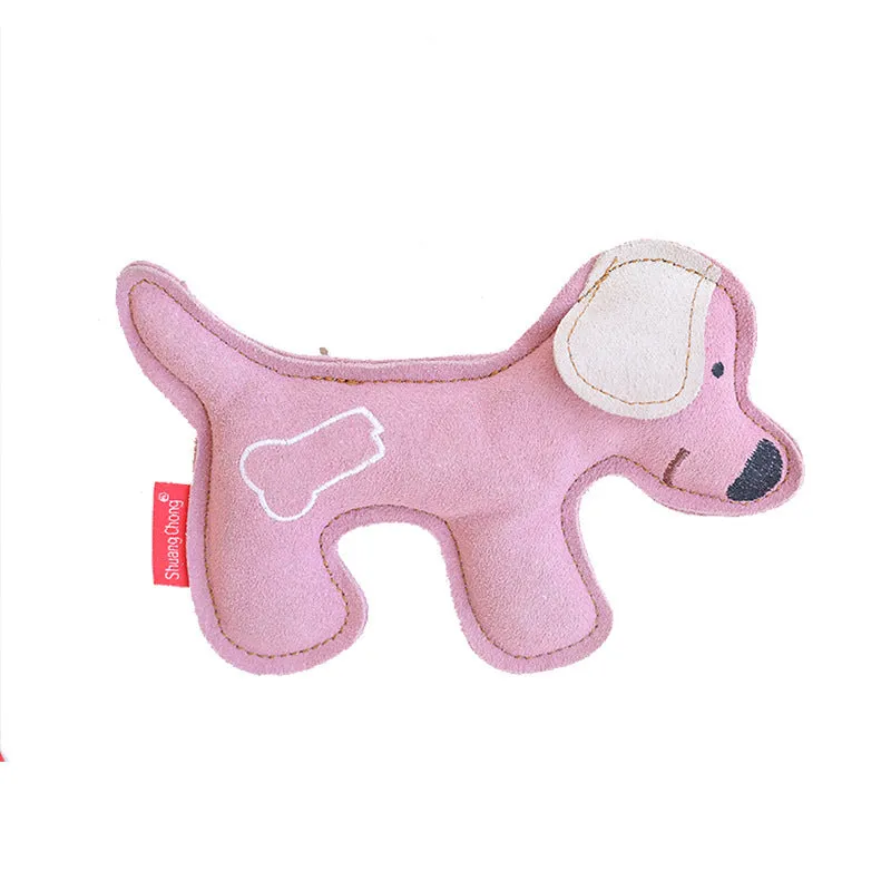 Natural cowhide dog training chew toy in Beige colour with vocal insert, shaped as a pony, on white background