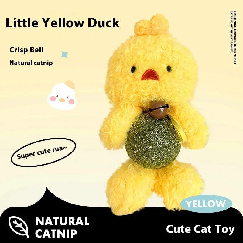 Brown bear plush cat toy with a catnip ball and bell inside on a white background.