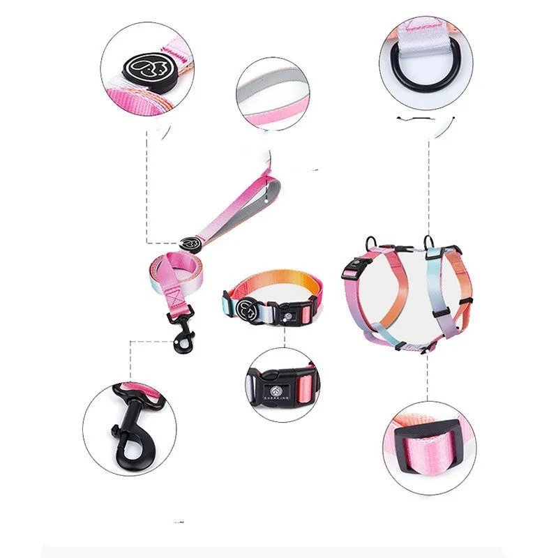 Gradient colour polyester dog harness chest strap in small, medium, large sizes